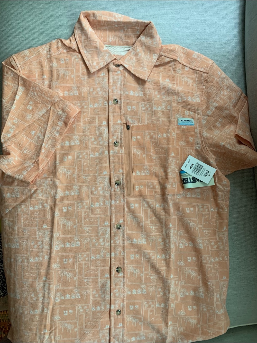 Kavu Peach Short Sleeve Camp Shirt with White Print